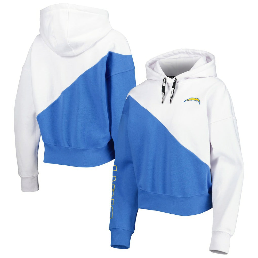 Los Angeles Chargers DKNY Sport Women's Bobbi Color Blocked Pullover Hoodie - White/Powder Blue Hoodies