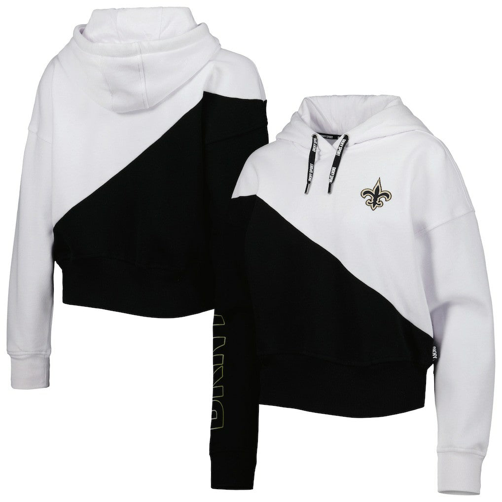 New Orleans Saints DKNY Sport Women's Bobbi Color Blocked Pullover Hoodie - White/Black Hoodies