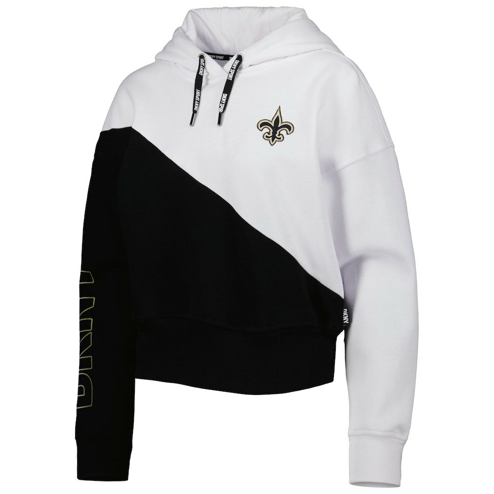 New Orleans Saints DKNY Sport Women's Bobbi Color Blocked Pullover Hoodie - White/Black Hoodies