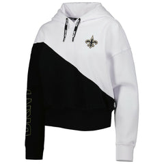 New Orleans Saints DKNY Sport Women's Bobbi Color Blocked Pullover Hoodie - White/Black Hoodies