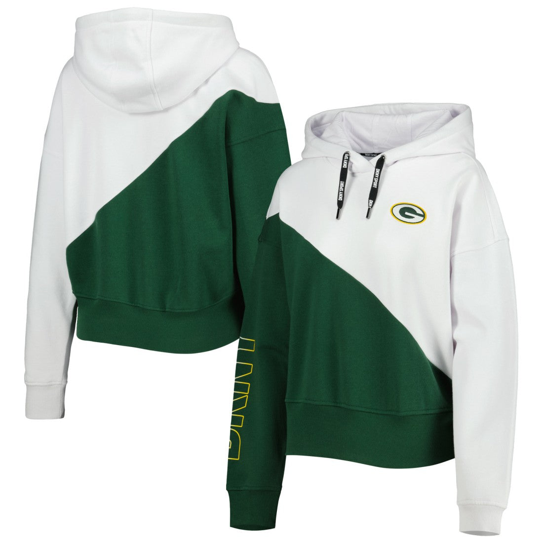 Green Bay Packers DKNY Sport Women's Bobbi Color Blocked Pullover Hoodie - White/Green Hoodies