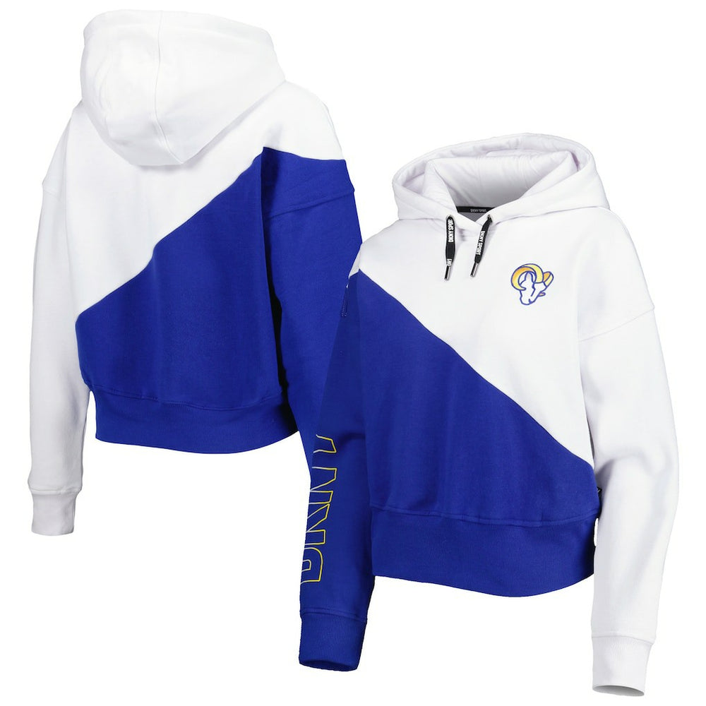 Los Angeles Rams DKNY Sport Women's Bobbi Color Blocked Pullover Hoodie - White/Royal Hoodies