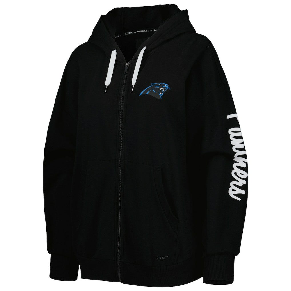 Carolina Panthers MSX by Michael Strahan Women's Emerson Lightweight Full-Zip Hoodie - Black Hoodies