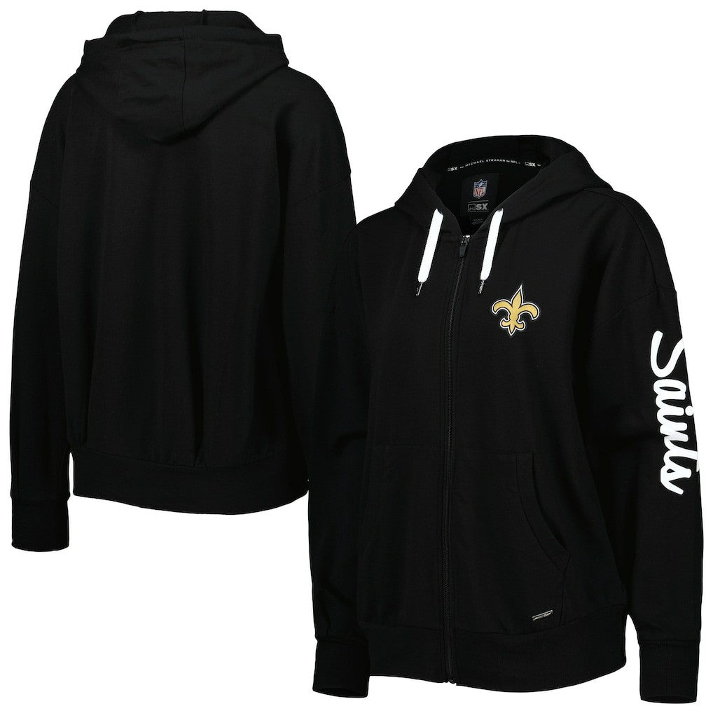 New Orleans Saints MSX by Michael Strahan Women's Emerson Lightweight Full-Zip Hoodie - Black Hoodies