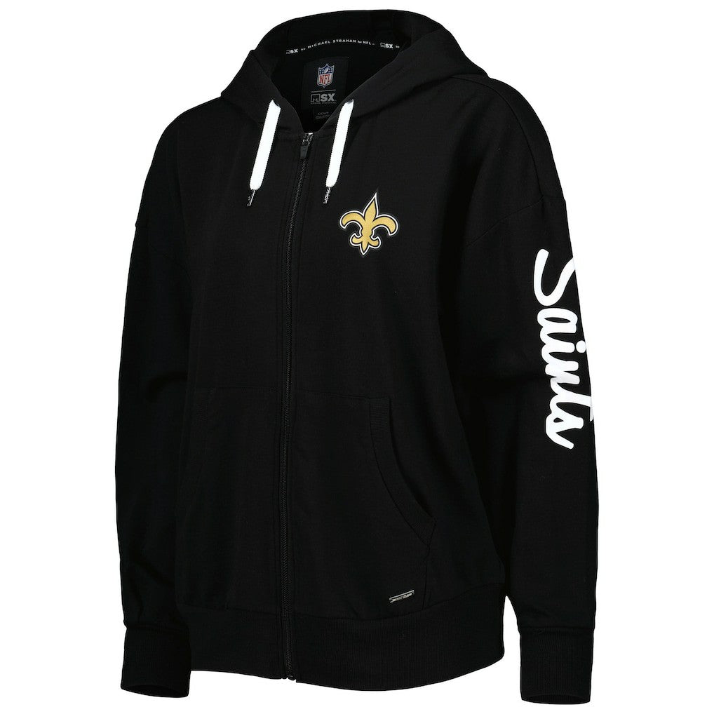 New Orleans Saints MSX by Michael Strahan Women's Emerson Lightweight Full-Zip Hoodie - Black Hoodies