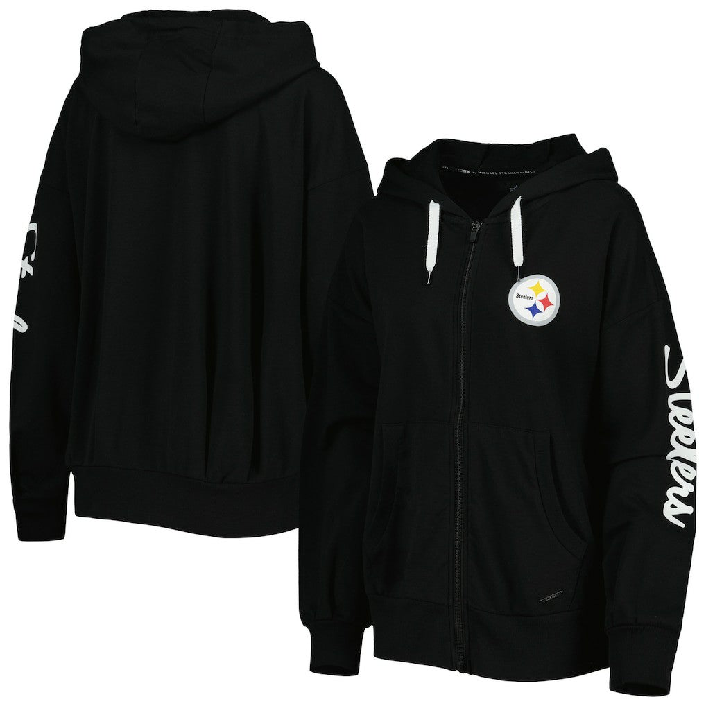 Pittsburgh Steelers MSX by Michael Strahan Women's Emerson Lightweight Full-Zip Hoodie - Black Hoodies