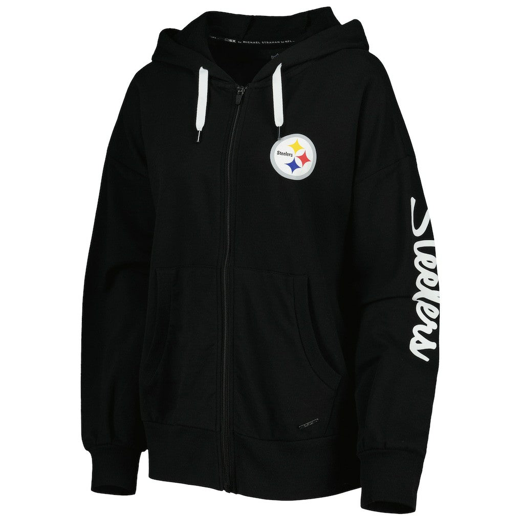 Pittsburgh Steelers MSX by Michael Strahan Women's Emerson Lightweight Full-Zip Hoodie - Black Hoodies