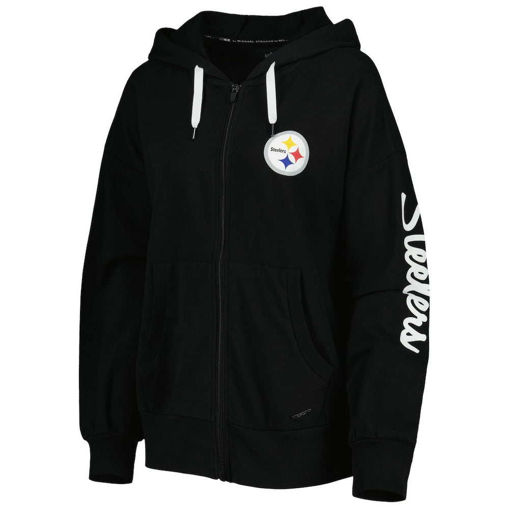 Pittsburgh Steelers MSX by Michael Strahan Women's Emerson Lightweight Full-Zip Hoodie - Black Hoodies