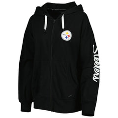 Pittsburgh Steelers MSX by Michael Strahan Women's Emerson Lightweight Full-Zip Hoodie - Black Hoodies