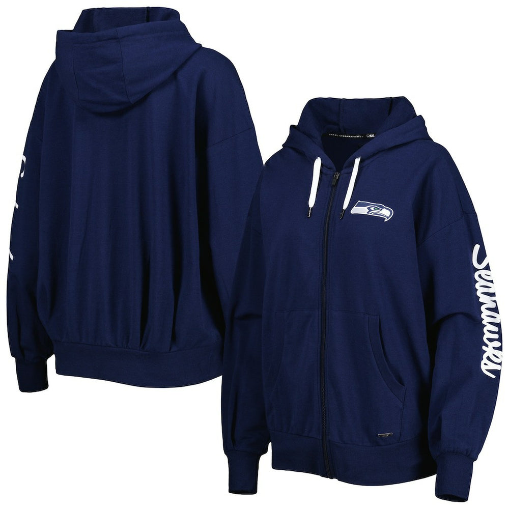 Seattle Seahawks MSX by Michael Strahan Women's Emerson Lightweight Full-Zip Hoodie - College Navy Hoodies