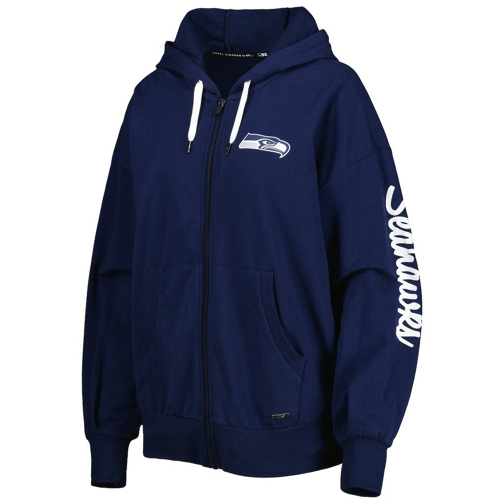 Seattle Seahawks MSX by Michael Strahan Women's Emerson Lightweight Full-Zip Hoodie - College Navy Hoodies