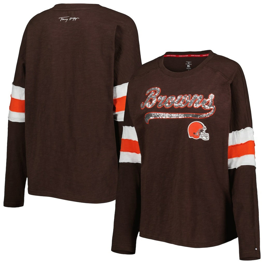 Cleveland Browns Tommy Hilfiger Women's Justine Long Sleeve Tunic T-Shirt - Brown T-shirts
