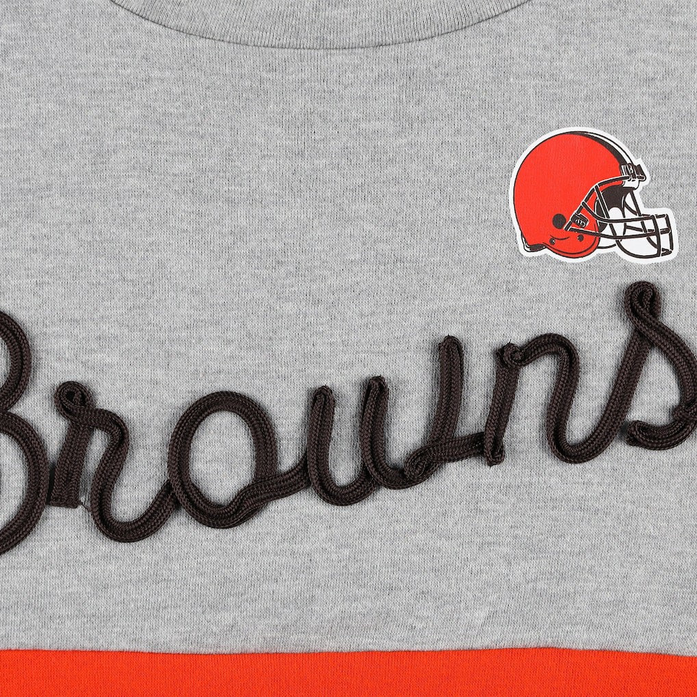 Cleveland Browns Touch Women's Outfield Deep V-Back Waist Length Pullover Sweatshirt - Heather Gray/Brown Pullover