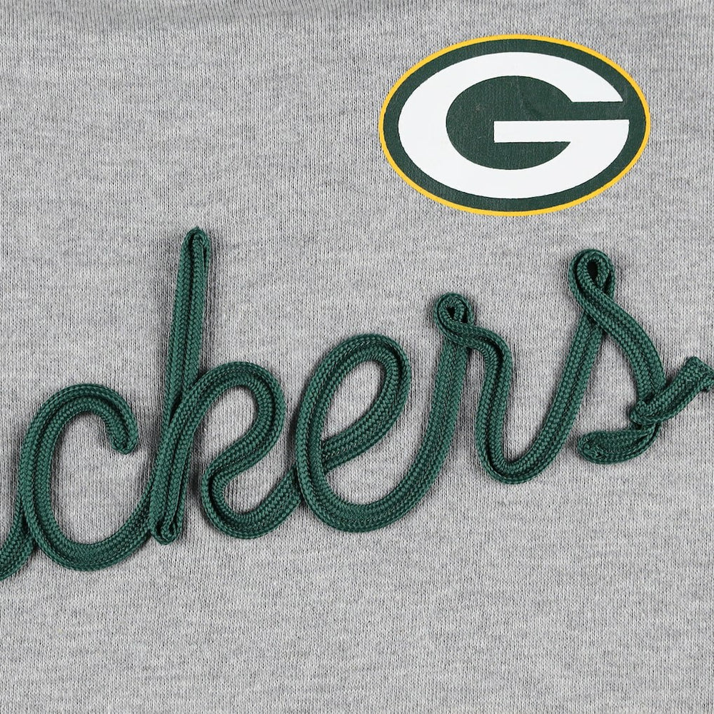 Green Bay Packers Touch Women's Outfield Deep V-Back Waist Length Pullover Sweatshirt - Heather Gray/Green Pullover