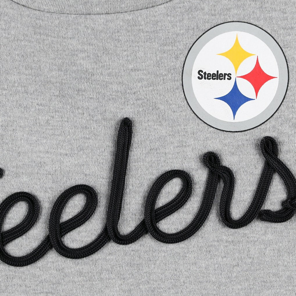 Pittsburgh Steelers Touch Women's Outfield Deep V-Back Waist Length Pullover Sweatshirt - Heather Gray/Black Pullover