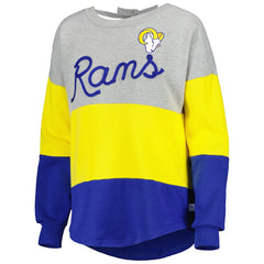 Los Angeles Rams Touch Women's Outfield Deep V-Back Waist Length Pullover Sweatshirt - Heather Gray/Royal Pullover