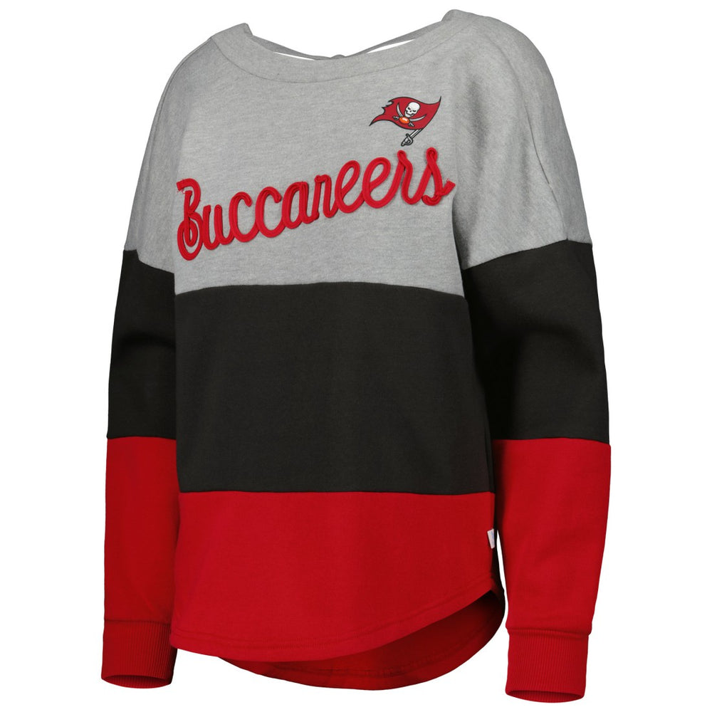 Tampa Bay Buccaneers Touch Women's Outfield Deep V-Back Waist Length Pullover Sweatshirt - Heather Gray/Red Pullover