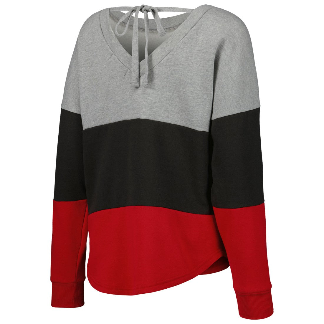 Tampa Bay Buccaneers Touch Women's Outfield Deep V-Back Waist Length Pullover Sweatshirt - Heather Gray/Red Pullover