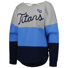 Tennessee Titans Touch Women's Outfield Deep V-Back Waist Length Pullover Sweatshirt - Heather Gray/Navy Pullover