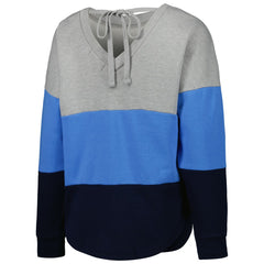 Tennessee Titans Touch Women's Outfield Deep V-Back Waist Length Pullover Sweatshirt - Heather Gray/Navy Pullover