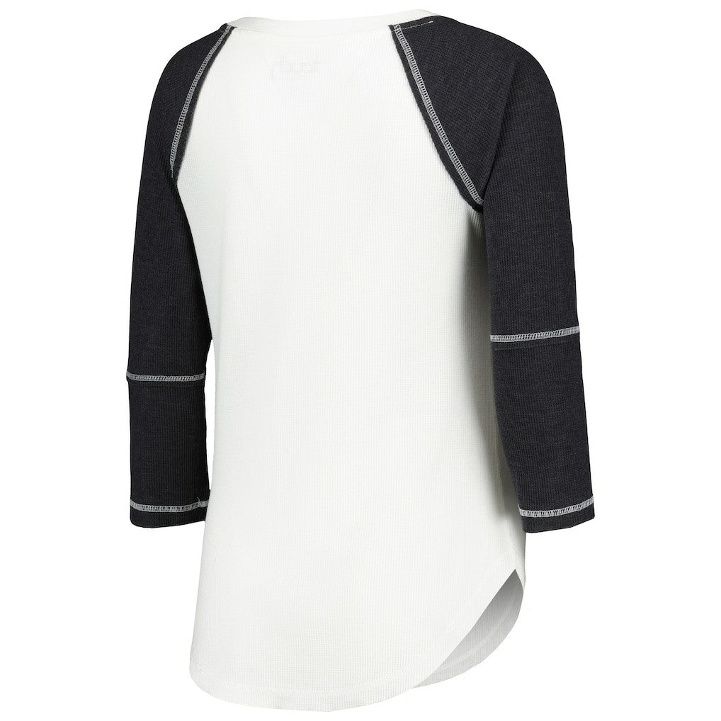 Las Vegas Raiders Touch Women's Rebel Raglan Tri-Blend 3/4-Sleeve Lace-Up V-Neck T-Shirt - White/Black T-shirts