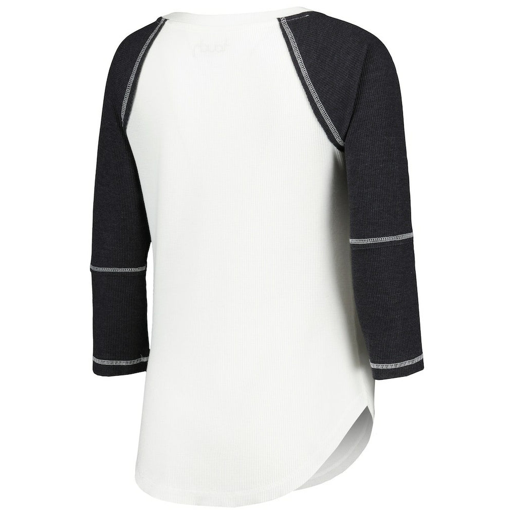Las Vegas Raiders Touch Women's Rebel Raglan Tri-Blend 3/4-Sleeve Lace-Up V-Neck T-Shirt - White/Black T-shirts