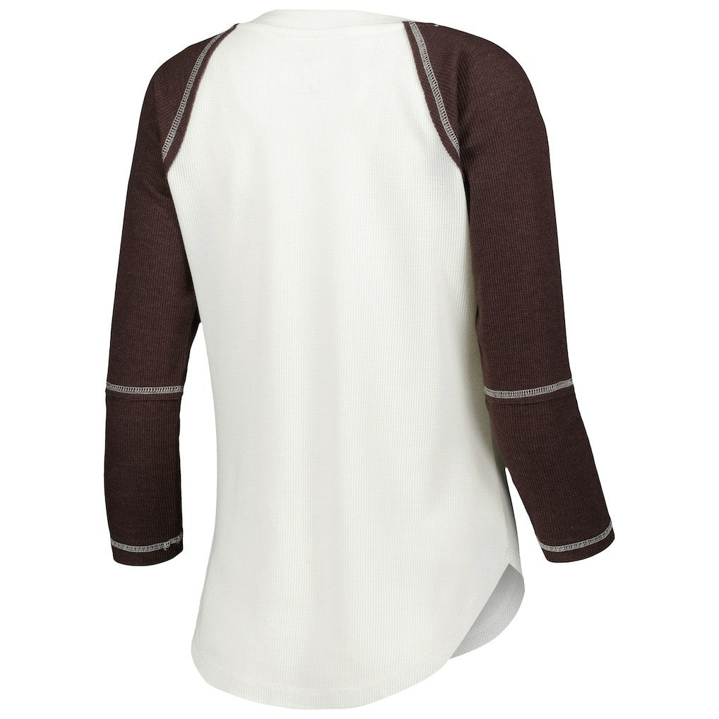 Cleveland Browns Touch Women's Rebel Raglan Tri-Blend 3/4-Sleeve Lace-Up V-Neck T-Shirt - White/Brown T-shirts