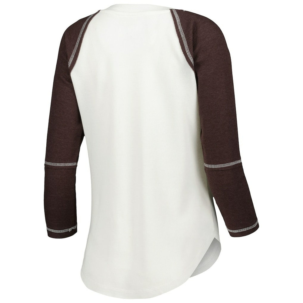 Cleveland Browns Touch Women's Rebel Raglan Tri-Blend 3/4-Sleeve Lace-Up V-Neck T-Shirt - White/Brown T-shirts