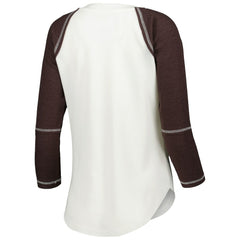 Cleveland Browns Touch Women's Rebel Raglan Tri-Blend 3/4-Sleeve Lace-Up V-Neck T-Shirt - White/Brown T-shirts