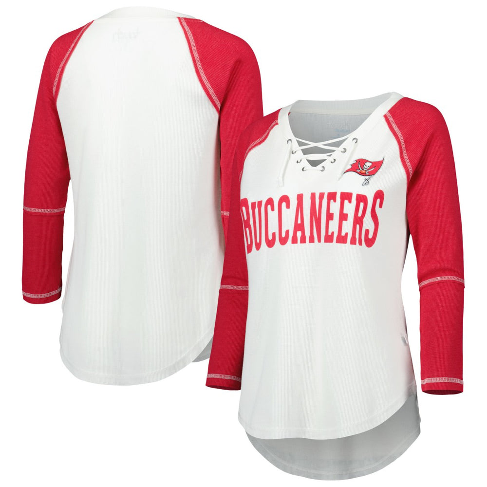 Tampa Bay Buccaneers Touch Women's Rebel Raglan Tri-Blend 3/4-Sleeve Lace-Up V-Neck T-Shirt - White/Red T-shirts