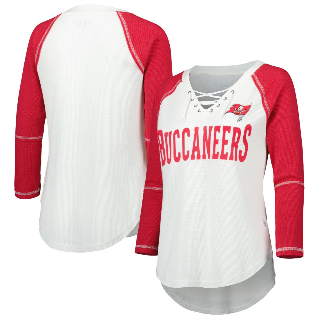 Tampa Bay Buccaneers Touch Women's Rebel Raglan Tri-Blend 3/4-Sleeve Lace-Up V-Neck T-Shirt - White/Red T-shirts