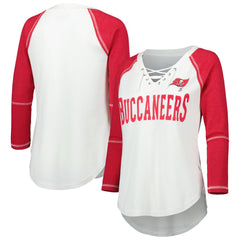 Tampa Bay Buccaneers Touch Women's Rebel Raglan Tri-Blend 3/4-Sleeve Lace-Up V-Neck T-Shirt - White/Red T-shirts