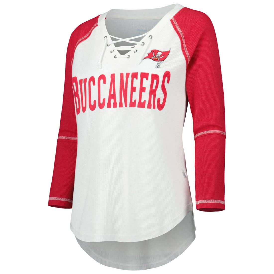 Tampa Bay Buccaneers Touch Women's Rebel Raglan Tri-Blend 3/4-Sleeve Lace-Up V-Neck T-Shirt - White/Red T-shirts