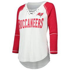 Tampa Bay Buccaneers Touch Women's Rebel Raglan Tri-Blend 3/4-Sleeve Lace-Up V-Neck T-Shirt - White/Red T-shirts