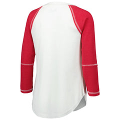 Tampa Bay Buccaneers Touch Women's Rebel Raglan Tri-Blend 3/4-Sleeve Lace-Up V-Neck T-Shirt - White/Red T-shirts