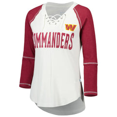 Washington Commanders Touch Women's Rebel Raglan Tri-Blend 3/4-Sleeve Lace-Up V-Neck T-Shirt - White/Burgundy T-shirts