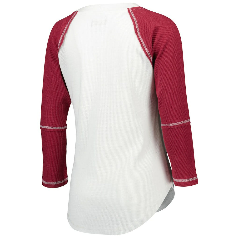 Washington Commanders Touch Women's Rebel Raglan Tri-Blend 3/4-Sleeve Lace-Up V-Neck T-Shirt - White/Burgundy T-shirts