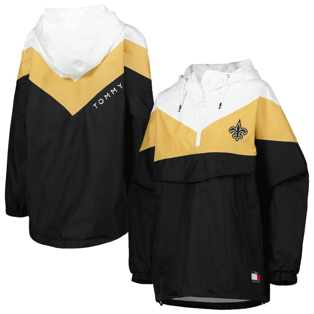 New Orleans Saints Tommy Hilfiger Women's Staci Half-Zip Hoodie Windbreaker Jacket - White/Gold Hoodies