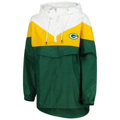 Green Bay Packers Tommy Hilfiger Women's Staci Half-Zip Hoodie Windbreaker Jacket - White/Gold Hoodies