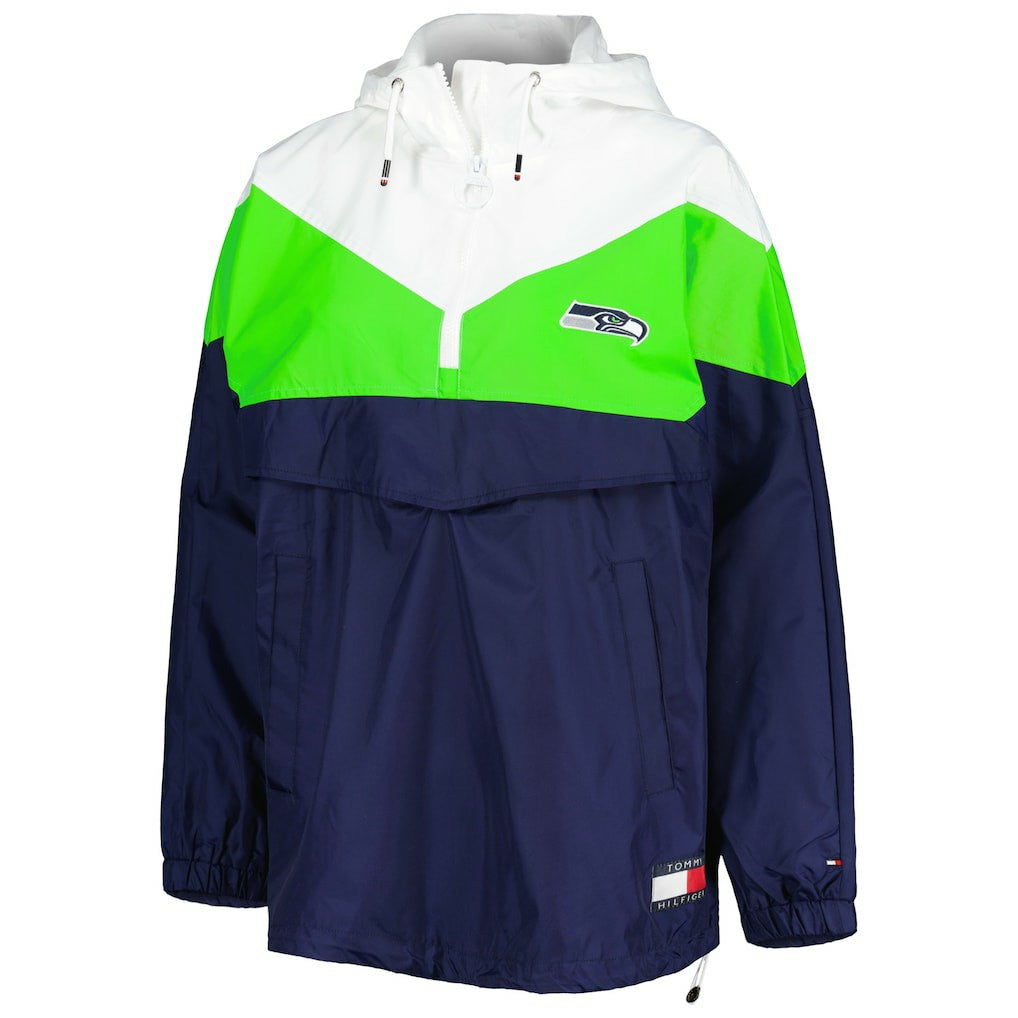 Seattle Seahawks Tommy Hilfiger Women's Staci Half-Zip Hoodie Windbreaker Jacket - White/Neon Green Hoodies