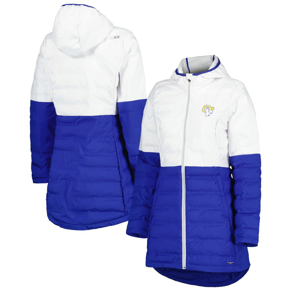 Los Angeles Rams MSX by Michael Strahan Women's Willow Quilted Hoodie Full-Zip Jacket - White/Royal Hoodies