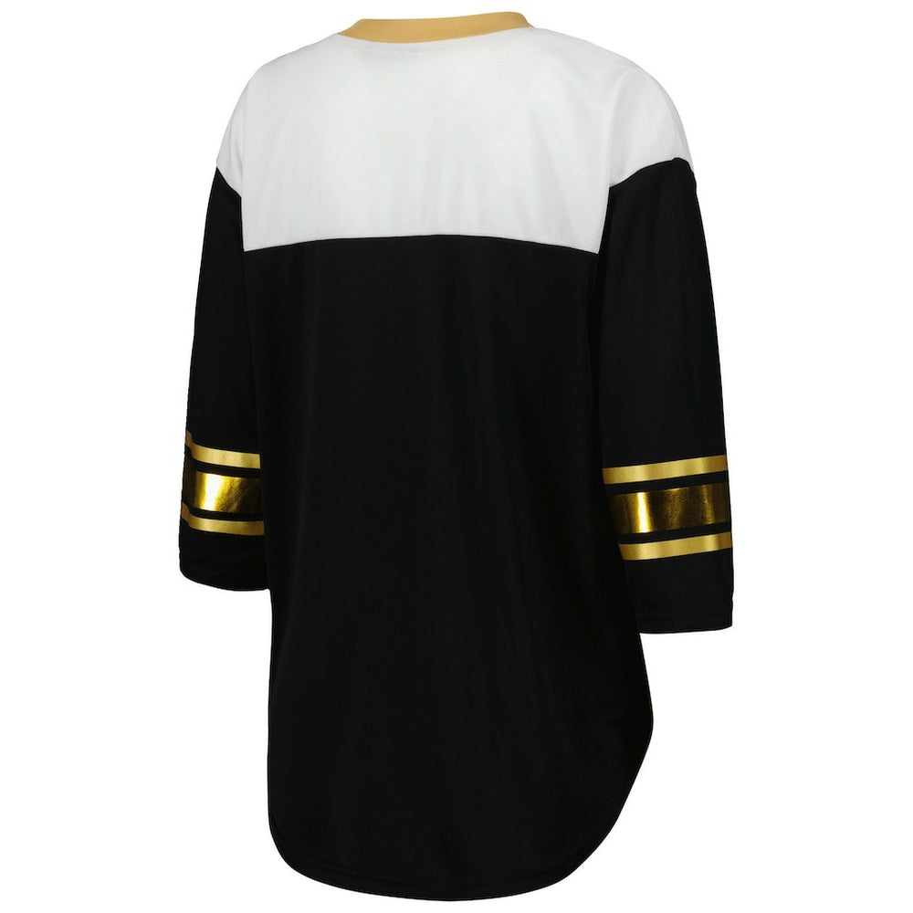 New Orleans Saints G-III 4Her by Carl Banks Women's Double Team 3/4-Sleeve Lace-Up T-Shirt - Black/White T-shirts