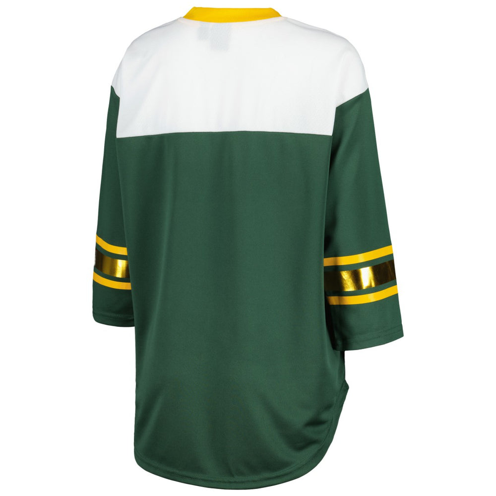 Green Bay Packers G-III 4Her by Carl Banks Women's Double Team 3/4-Sleeve Lace-Up T-Shirt - Green/White T-shirts