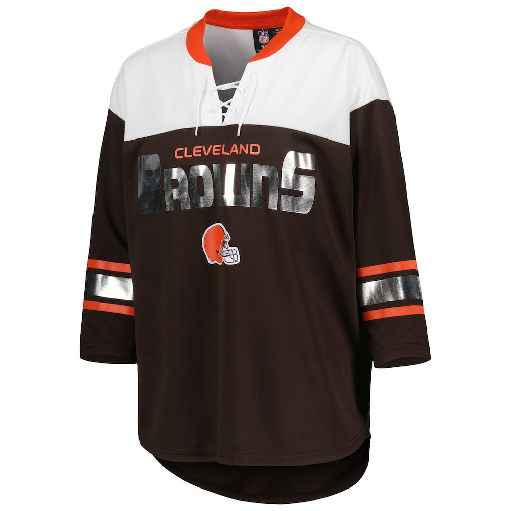 Cleveland Browns G-III 4Her by Carl Banks Women's Double Team 3/4-Sleeve Lace-Up T-Shirt - Brown/White T-shirts