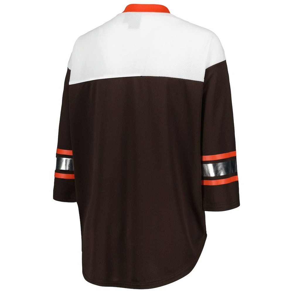 Cleveland Browns G-III 4Her by Carl Banks Women's Double Team 3/4-Sleeve Lace-Up T-Shirt - Brown/White T-shirts