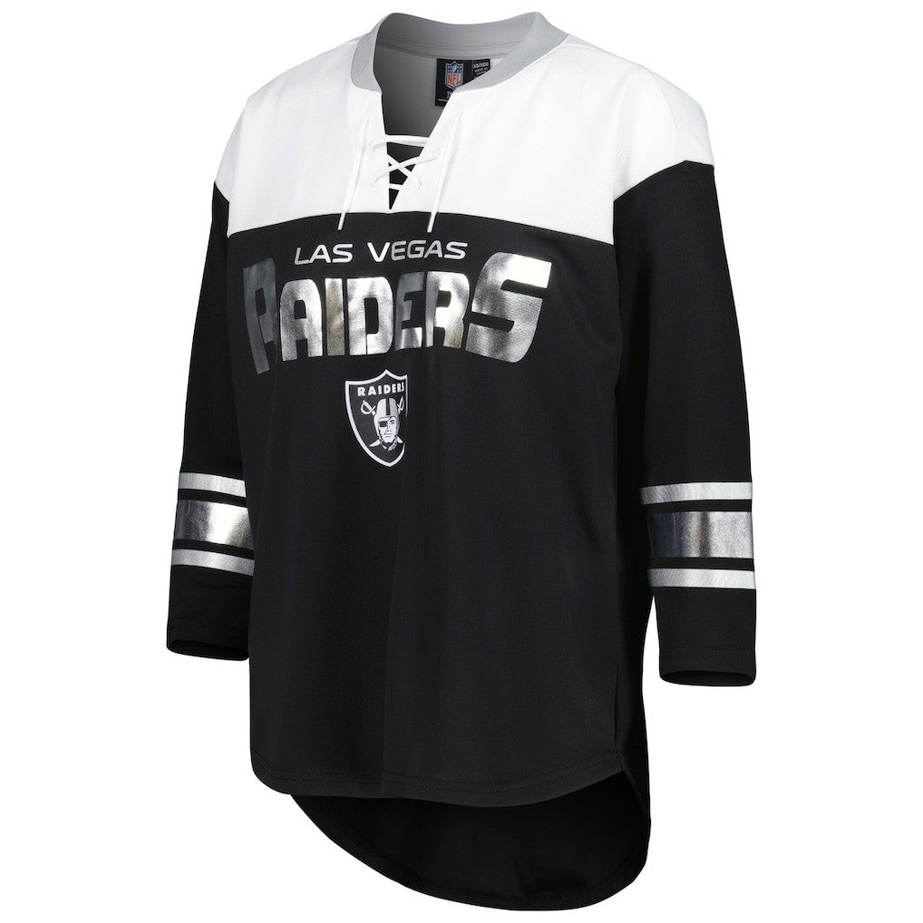 Las Vegas Raiders G-III 4Her by Carl Banks Women's Double Team 3/4-Sleeve Lace-Up T-Shirt - Black/White T-shirts