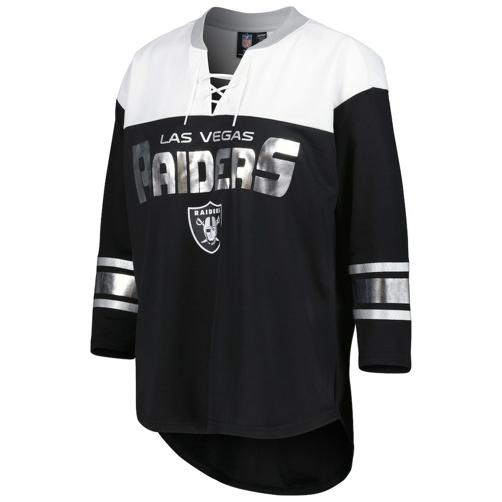 Las Vegas Raiders G-III 4Her by Carl Banks Women's Double Team 3/4-Sleeve Lace-Up T-Shirt - Black/White T-shirts