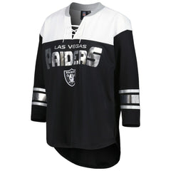 Las Vegas Raiders G-III 4Her by Carl Banks Women's Double Team 3/4-Sleeve Lace-Up T-Shirt - Black/White T-shirts