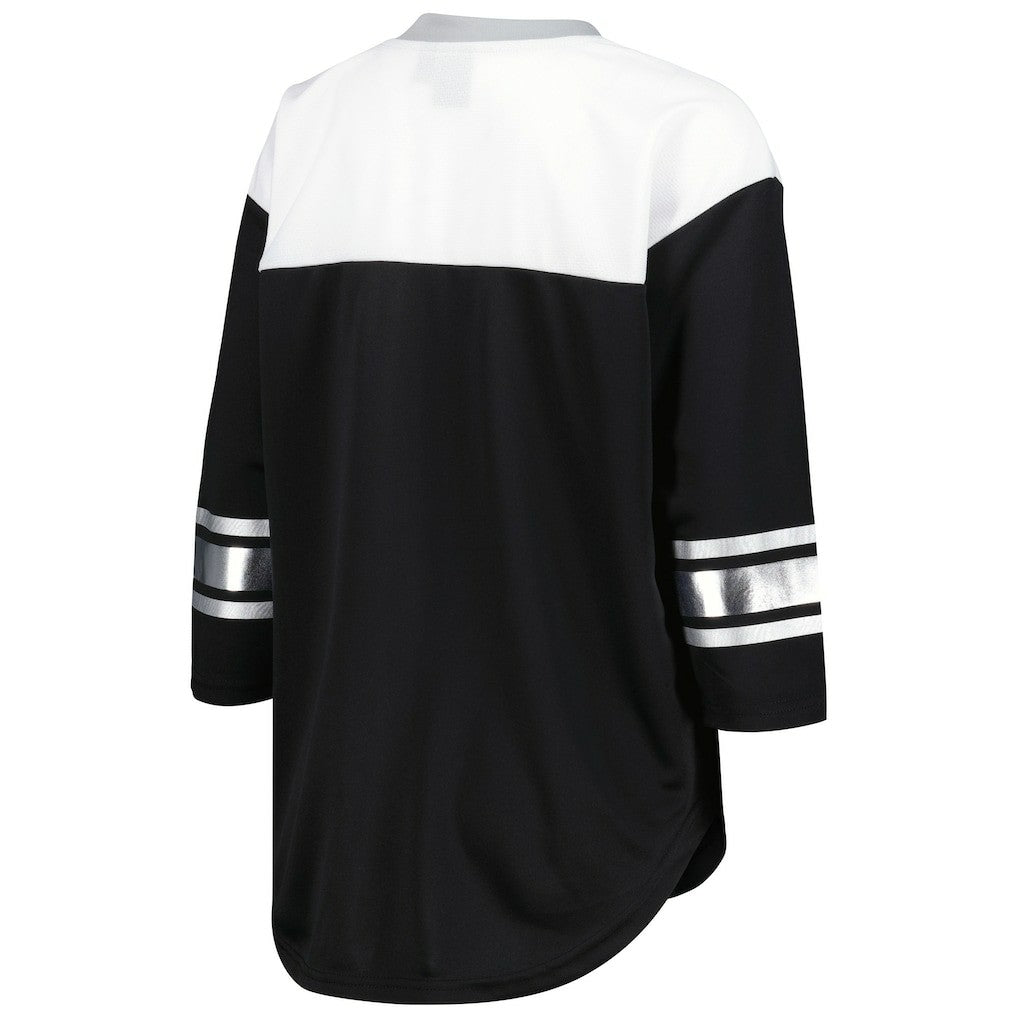 Las Vegas Raiders G-III 4Her by Carl Banks Women's Double Team 3/4-Sleeve Lace-Up T-Shirt - Black/White T-shirts