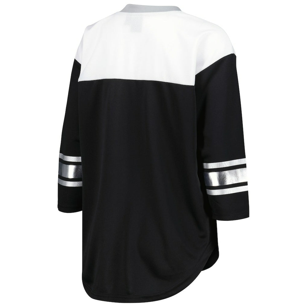 Las Vegas Raiders G-III 4Her by Carl Banks Women's Double Team 3/4-Sleeve Lace-Up T-Shirt - Black/White T-shirts